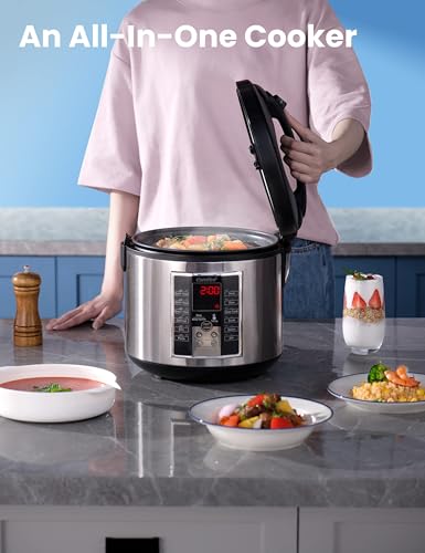 COMFEE' Compact Rice Cooker, 6-in-1 Stainless Steel Multi Cooker, Slow Cooker, Steamer, Saute, and Warmer, 2 QT, 8 Cups Cooked(4 Cups Uncooked), Brown Rice, Quinoa and Oatmeal, 6 One-Touch Programs