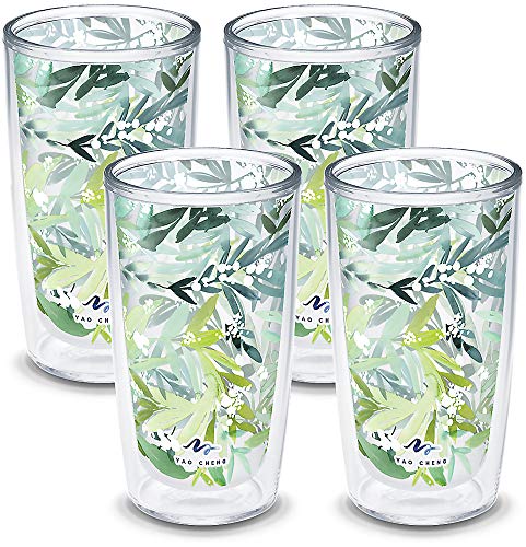 Tervis Yao Cheng Green Crystal Made in USA Double Walled Insulated Tumbler Travel Cup Keeps Drinks Cold & Hot, 16oz, Green Blue Stripe