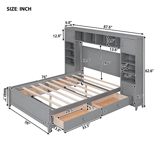 SOFTSEA Full Murphy Bed Wall Beds, Wood White Cabinet Bed 61.5” Foldable Platform Bed with Shelf for Guest Room
