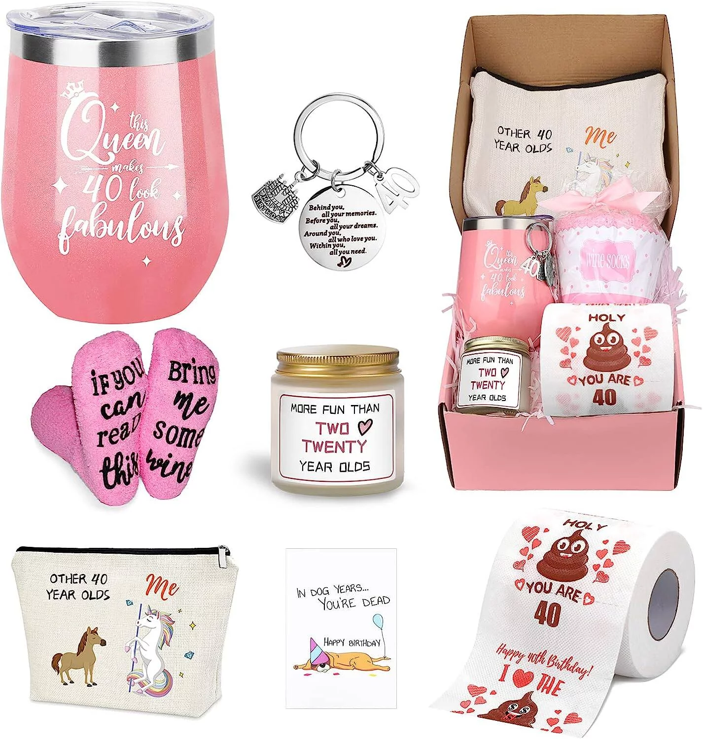 40th Birthday Gifts for Women, Fabulous 40th Birthday Gifts for Her, Unique Gifts for Mom, Grandma, Sister, Aunt, Friend, Coworker 7 Pcs
