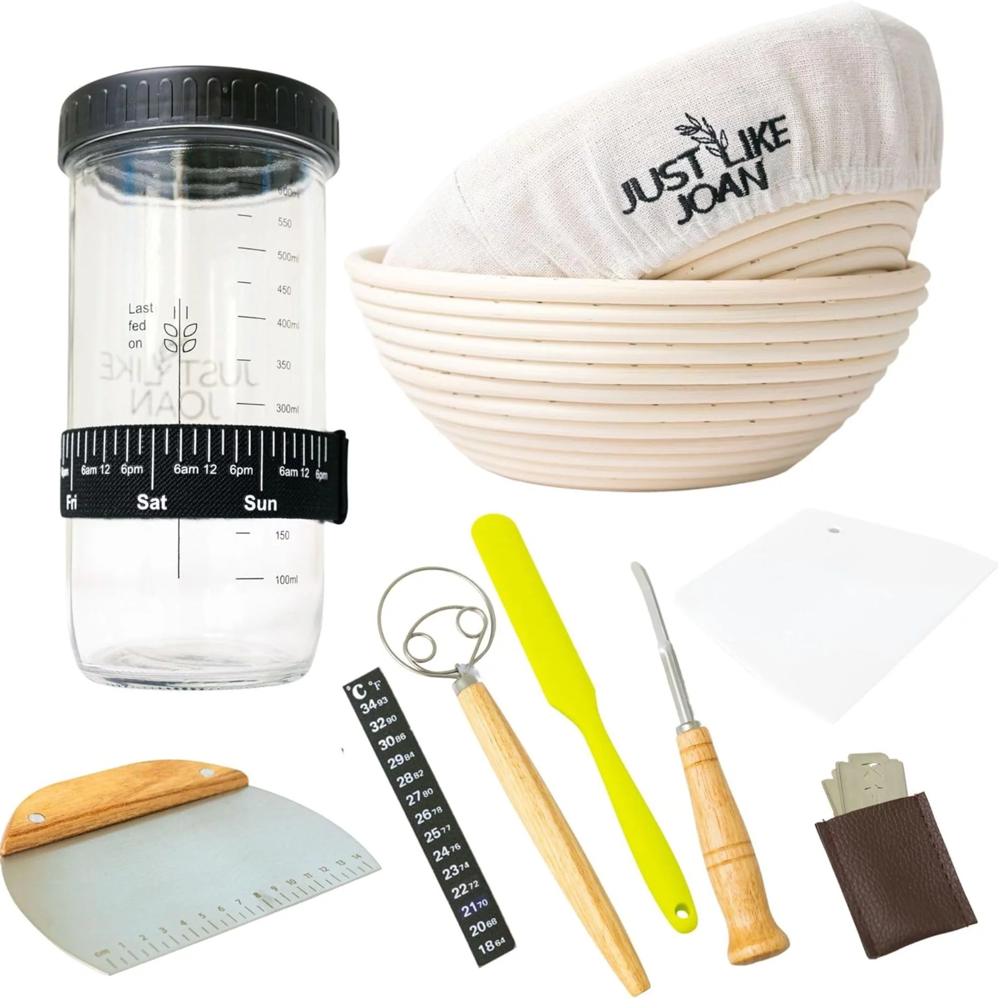 Sourdough Bread Baking Supplies Kit Ultimate Bread Baking Kit With Sourdough Starter Jar & Banneton Bowl Basket Kit Easy Cleaning Sourdough Bread Starter Kit Ideal Bread Accessories and Tools
