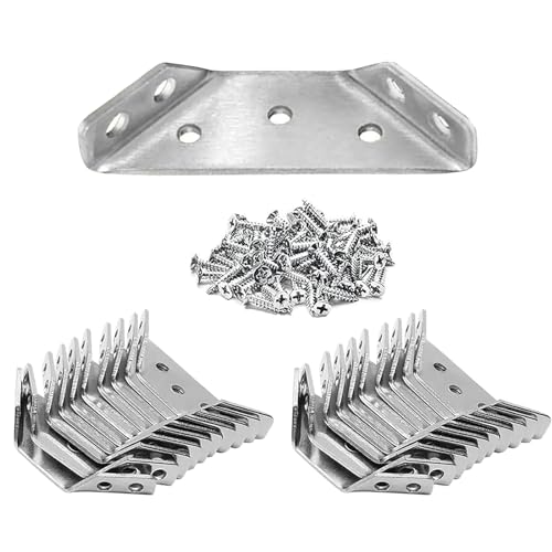 20Pack Universal Furniture Corner Braces Connector with 140 Screws, a Z-Shaped Double Head Screwdriver - Stainless Steel Trapezoidal Bracket for Triangle Support and Angle Fastening