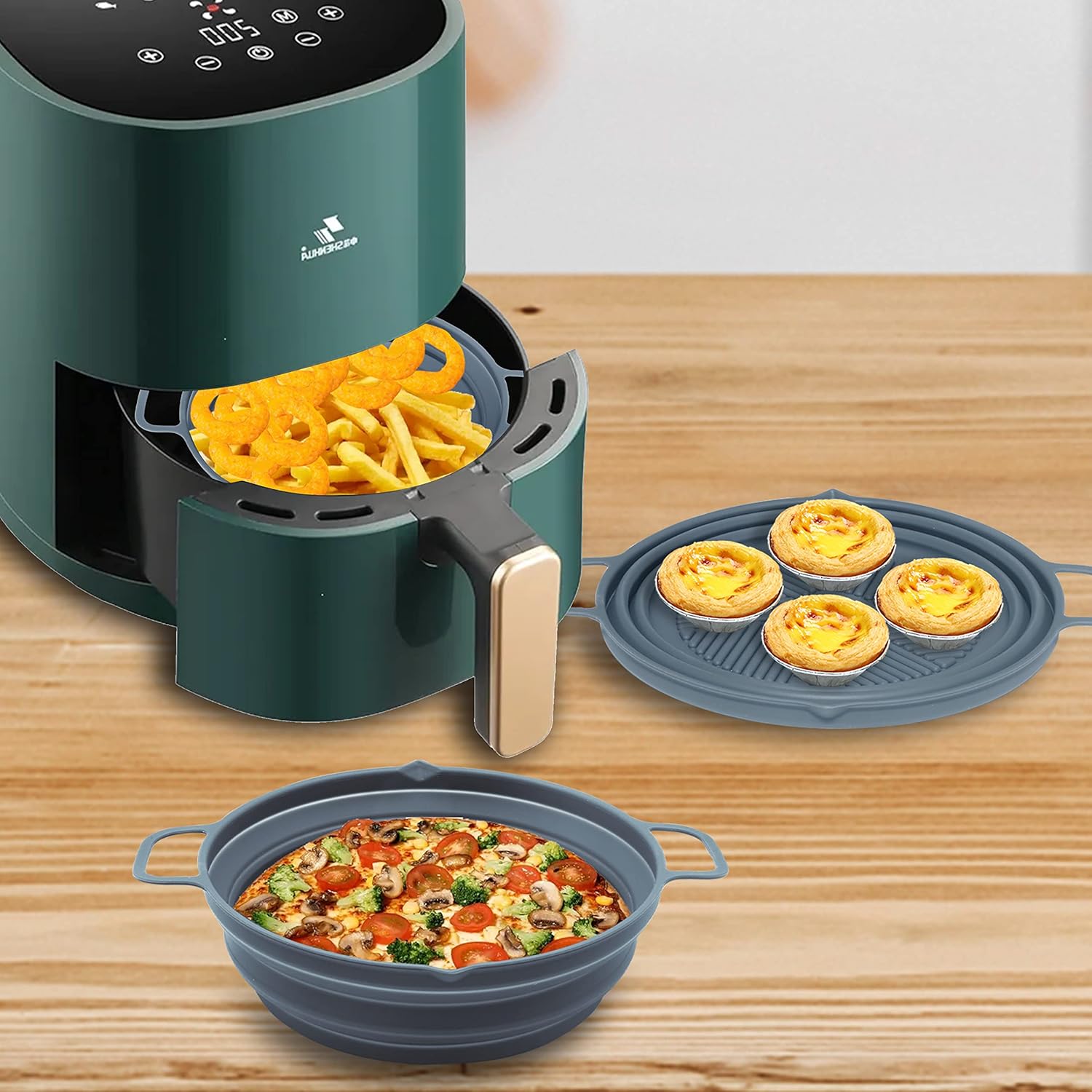 Air Fryer Silicone Liner, 2Pack / 7.5inch Reusable Air Fryer Silicone Pot, Non Stick Air Fryer Liners, Air Fryer Accessories, Round Baking Tray Fits 3 to 5 Qt Air Fryers, Oven, Microwave (Gray)