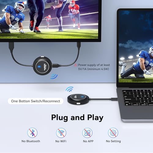 Wireless HDMI Transmitter and Receiver 4K@30Hz, 2.4G/5G Plug & Play USB-C Wireless Display Adapter & HDMI Extender with PD 3.0, Stream Video and Audio to TV/Monitor/Projector from Laptop/PC/iPad/Phone