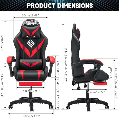 Gaming Chair with Massage and LED Lights Ergonomic Video Game Chairs with Footrest High Back Reclining Computer Chair with Adjustable Lumbar Support Blue and White