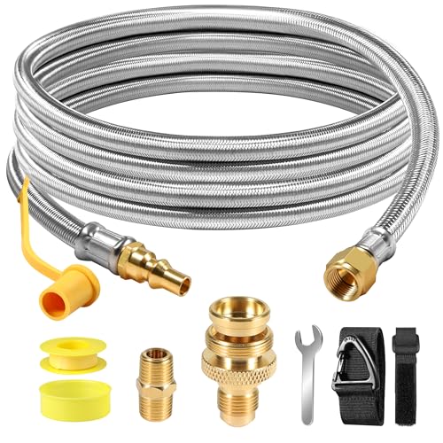 Propane Hose, 12FT Stainless Steel Quick Connect Hose for RV, 1/4'' Quick Disconnect Connect for RV to Gas Grill, Compatible with 1 LB Portable Appliance to RV 1/4