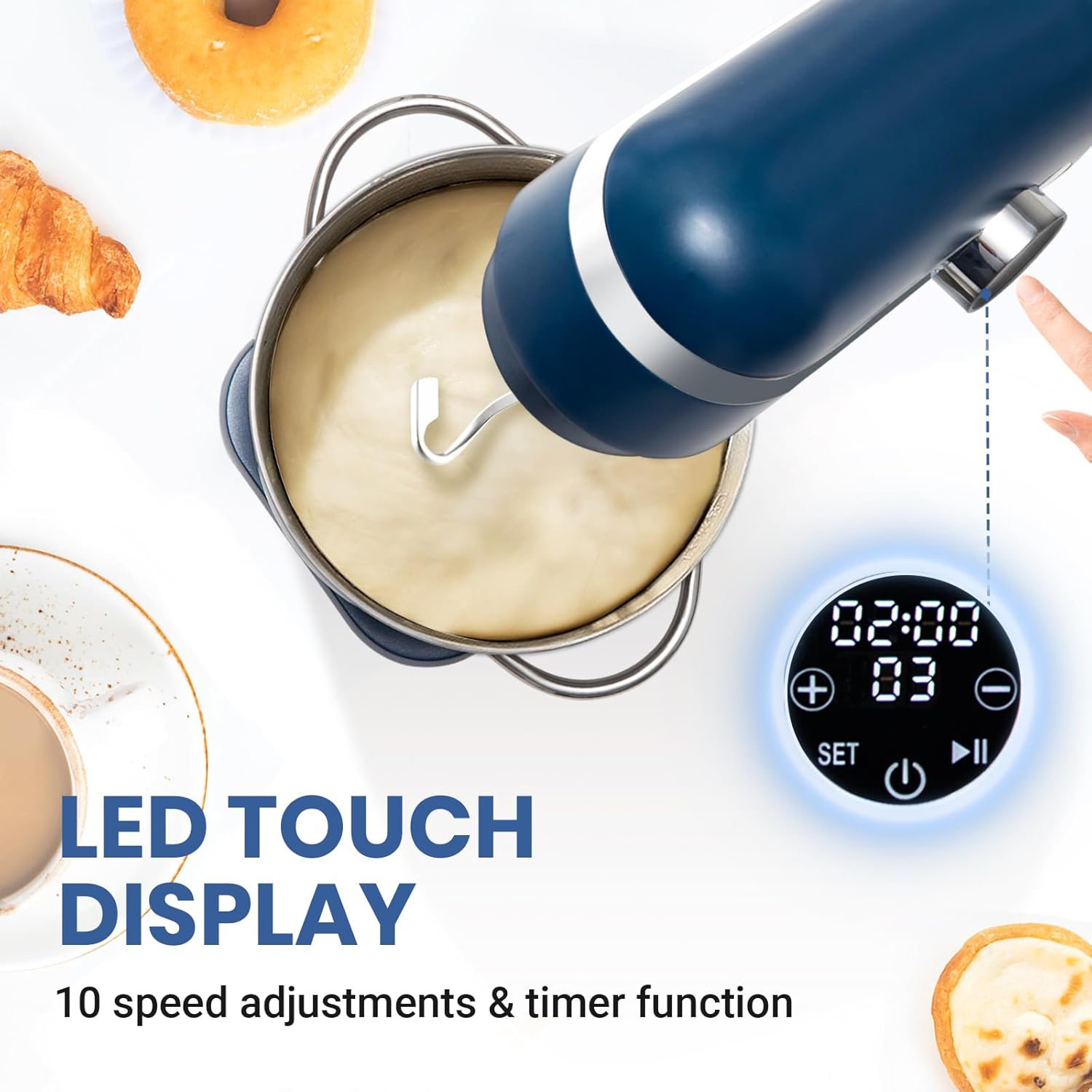 Stand Mixer: 6.5 Quart All Metal Mixer with LED Touch Display -600W 10-Speed Tilt-Head Mixer with Stainless Steel Bowl with Cover, Dough Hook, Beater, Egg Whisk