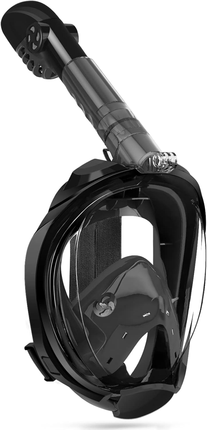 OUSPT Full Face Snorkel Mask, Snorkeling Mask with Detachable Camera Mount, Panoramic 180 Degree View Upgraded Dive Mask with Safety Breathing System, Dry Top Set Anti-Fog Anti-Leak for Adult&Kids Pack of 2