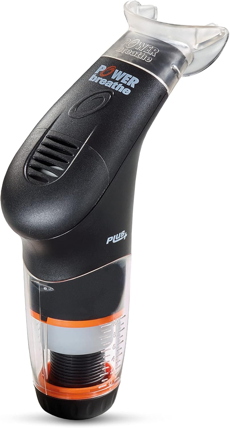 POWERbreathe - Breathing Exercise Device, Breathing Trainer and Therapy Tool to Strengthen Breathing Muscles and Help Lung Capacity, Handheld Inspiratory Muscle Trainer - Black, Heavy Resistance