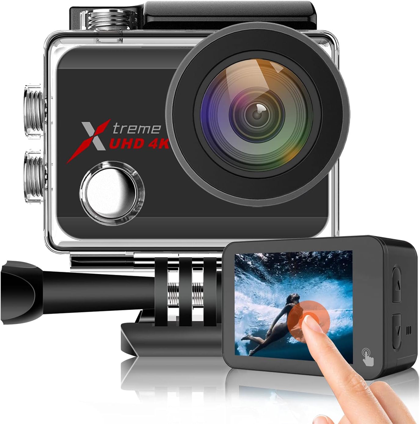 Waterproof Action Camera 4K 60FPS 20MP Underwater Camera Camcorder 40M 170 ° Wide Angle Camera with Touch Screen Stabilizer 2 Rechargeable 1350 Batteries and Accessories Kit
