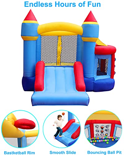 RETRO JUMP Bouncy House for Kids Outdoor, Kids Bounce House, Inflatable Bounce House with Blower, Bouncing Ball Pit & Basketball Rim, Ocean Balls, Stakes, Repair Kits, Storage Bag Included