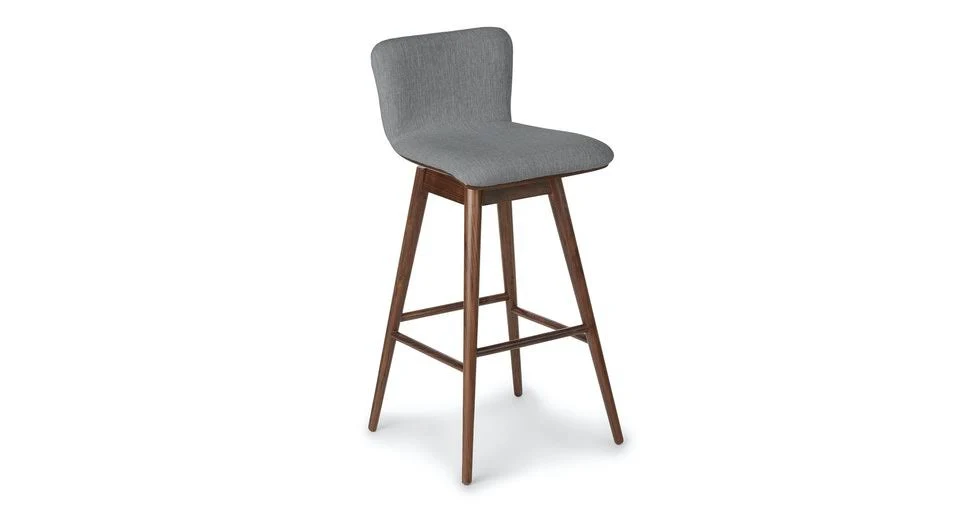 Swivel Bar Stool, Gray Fabric, Walnut Legs | Article Sede Modern Furniture