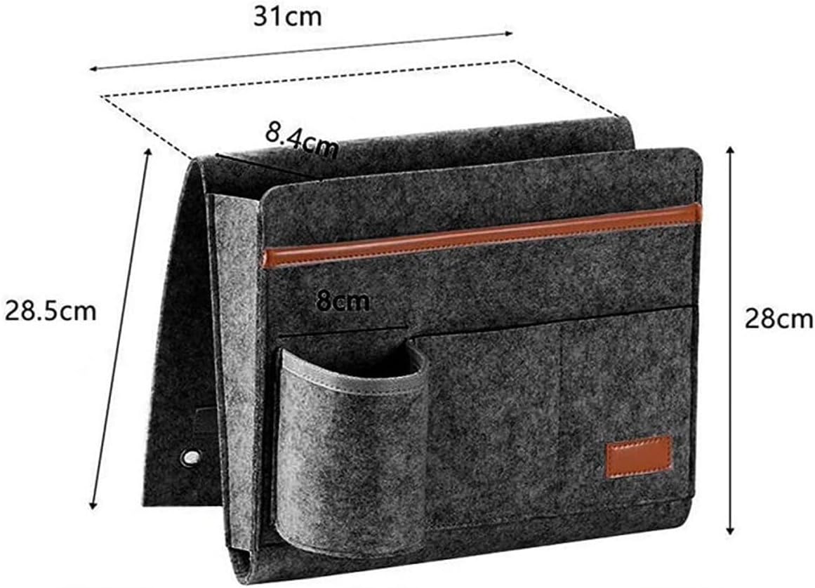 Bedside Caddy, Felt Bed Storage Organizer Hanging Bag Holder with 5 Pockets for Magazine Book Phone Tablet iPad Cables Remote & Water Bottle Holder Home Dorm Bed Sofa-Deep Gray