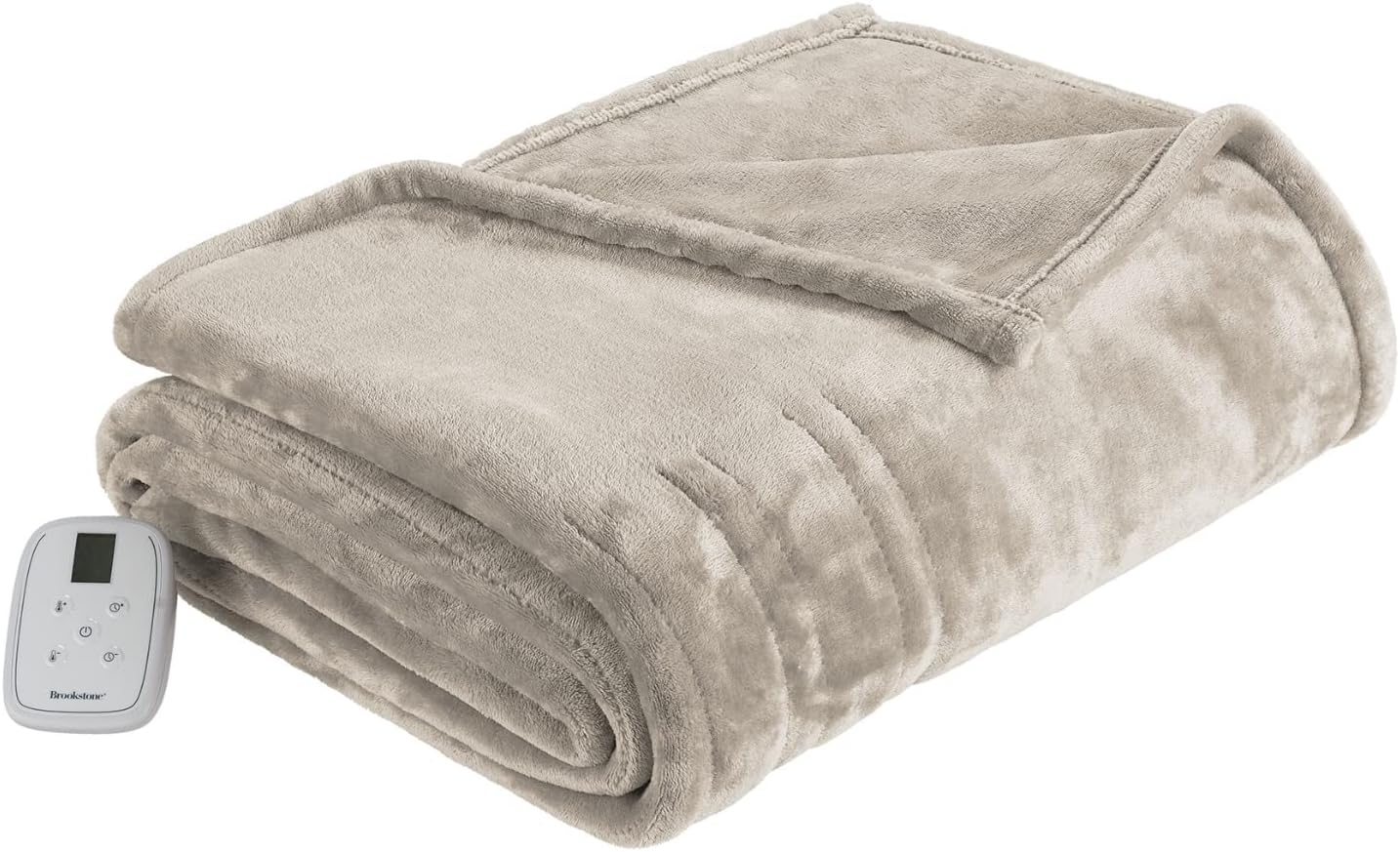 Brookstone Home Decor - King Size Ultra Soft Velvet Electric Heated Throw - Built-In Remote 10 Heat Settings & Auto Shut Off Machine Washable - Warm & Cozy Living Room & Bedroom Blankets (Grey Pumice)