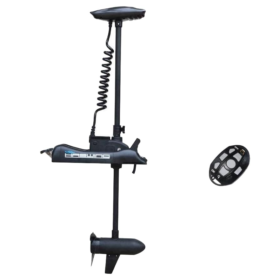 AQUOS Haswing Black 12V 55LBS 48inch Electric Bow Mount Trolling Motor with 2.4 G Remote Control for Inflatable Boat Kayak Bass Boat Aluminum Boat Fishing, Freshwater and Saltwater Use