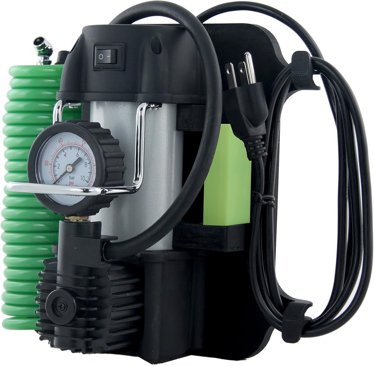 Slime 40045 Home Tire Inflator, Wall Mounted 120v, SUV, 4x4 Air Compressor, Heavy Duty, 2X Pro Power, Heavy Duty, with Analog 150 psi Dial Gauge, Long Hose and LED Light, 120V, 4 min Inflation Pack of 2