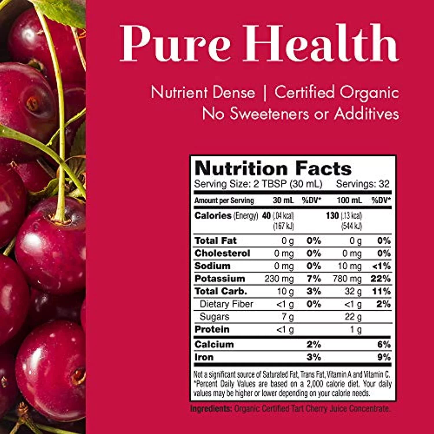 Dynamic Health Organic Tart Cherry | Unsweetened 100% Juice Concentrate | Vegan, Gluten Free, Bpa Free (32Oz)
