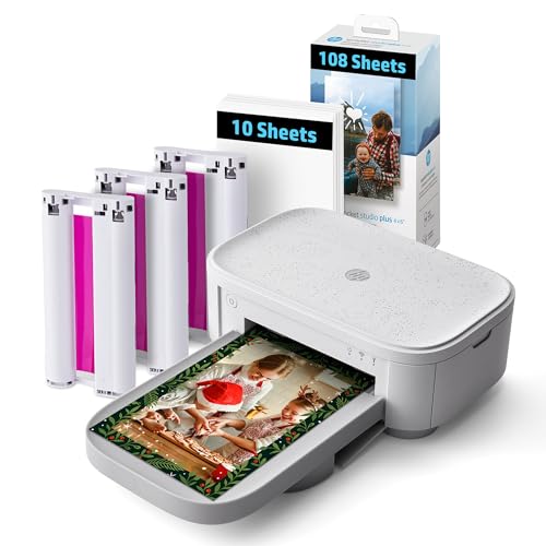 HP Sprocket Studio Plus 4x6 Wireless Instant Photo Printer, 118 Sheets + 3 Cartridges, Wi-Fi, Premium Dye Sublimation, Compact Home Use, Prints Vibrant Color Pictures, Editing App for Fun Photos