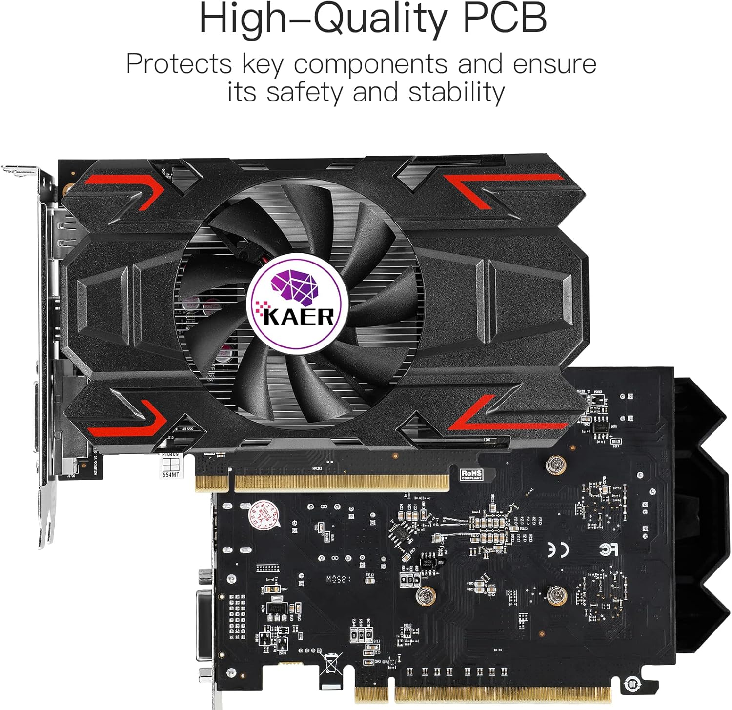 KAER AMD Radeon RX 550 Computer Graphics Card 4GB, GDDR5, 128 Bit, DirectX 12, PCI Express 3.0, DP HDMI DVI-D, Desktop Gaming Video Card, Computer GPU