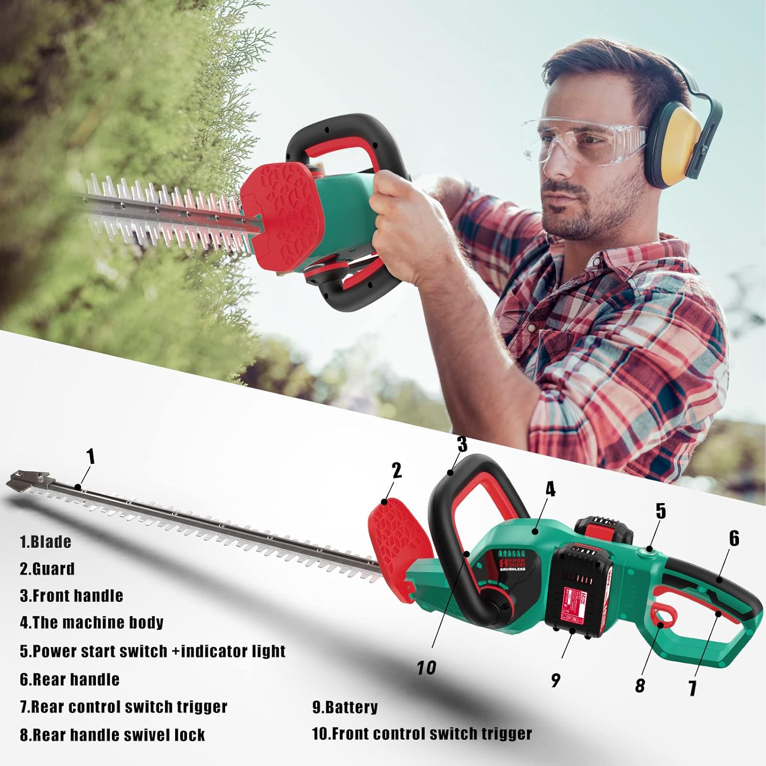 HYPERECHO Cordless Hedge Trimmer 40V MAX 24-Inch 1