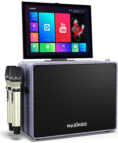 Professional Karaoke Machine with Lyrics Display Screen for Adults, 2 Wireless Microphones, Bluetooth Portable PA Speaker System Set with Built in 15