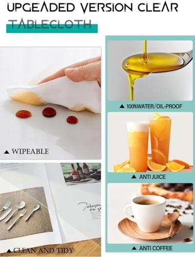 60X60 Inch Square Clear Plastic Table Cover Protector 1.5mm Thick PVC Tablecloth Mat Pad Transparent Vinyl Tablecloth Wood MarbleTable Protector Waterproof for Kitchen Table Liner Countertop