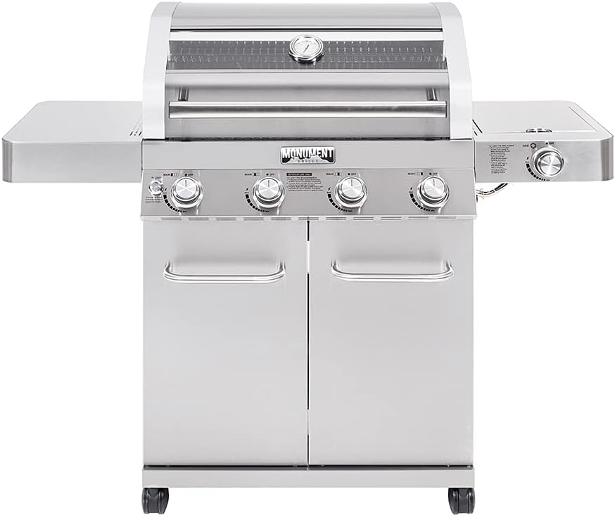 Monument Grills 41847NG Convertible 4-Burner Cabinet Style Natural Gas Grill ,Stainless Steel Propane Grills, LED Controls,Side Burner(Without Conversion Kit)