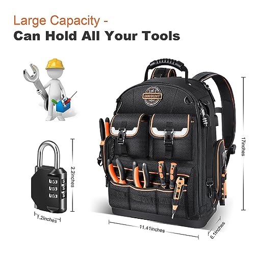 LOKASS Backpack Tool Bag Tool Backpack Heavy Duty Tool Organizer, Water-resistant HAVC Tool Backpack Electrician Tool Box with Molded Base