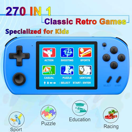 Great Boy Handheld Games for Kids Aldults with 270 Classic Retro Video Game 3.0'' Color Screen TV Output Rechargeable Arcade Gaming Player,Support 2 Players Gamepad Birthday Xmas Gift (Black)