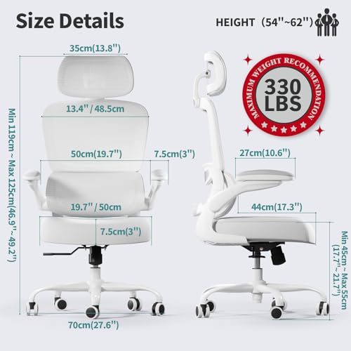 TRALT Office Chair Ergonomic Desk Chair, 330 LBS Home Mesh Office Desk Chairs with Wheels, Comfortable Gaming Chair, High Back Office Chair for Long Hours (Black)