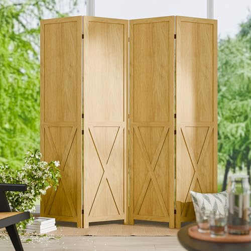Cozy Castle Wood Room Divider, 4 Panel 66.9 Inch Privacy Screen, Folding Wall Divider, Barnwood Room Separator, Freestanding Partition, Temporary Wall for Decorative, Natural