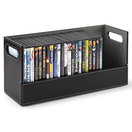 Stock Your Home DVD Storage Box, Movie Shelf Organizer for Blu-Ray, Video Game Cases, CDs, VHS Tape Display Stand, Disc Holder Can Store Up to 28 DVDs, Faux Leather (White)