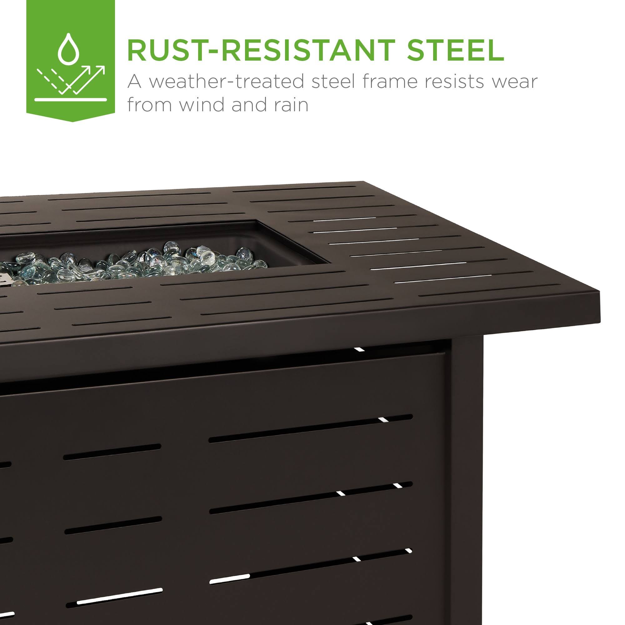 Best Choice Products 42in Fire Pit Table 50,000 BTU Rectangular Steel Propane GAS w/ COVER, Glass Beads - Dark Brown