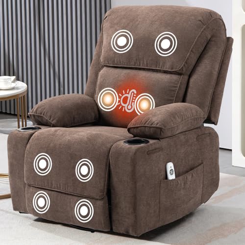 Rocker Recliner Chair with Massage and Heated, 360°Swivel Rocking Chairs with Cup Holders Remote Control for Living Room (Gray Oatmeal)