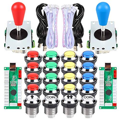 EG Starts Arcade Gamepads u0026 Standard Controllers DIY Games Mame Kit 2 Ellipse Oval Joystick + 20 LED Chrome Buttons (mixed-c