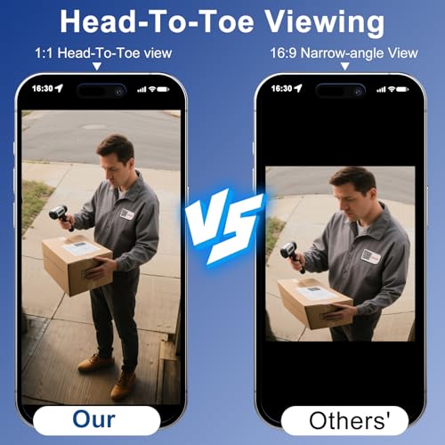 Doorbell Camera Wireless, Head-to-Toe Video, 2K HD Live View, Two-Way Talk,Smart Video Doorbell with Chime,no Subscription,Battery Powered,Motion Detection &Alerts,Works with Alexa &Google(2.4G WiFi)