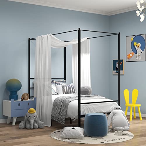 GORELAX Metal Canopy Queen Bed Frame, Platform Bed Frame with Metal Slats Support, Four-Poster Canopied Bed Mattress Foundation, No Box Spring Needed, Easy Assembly (Queen)