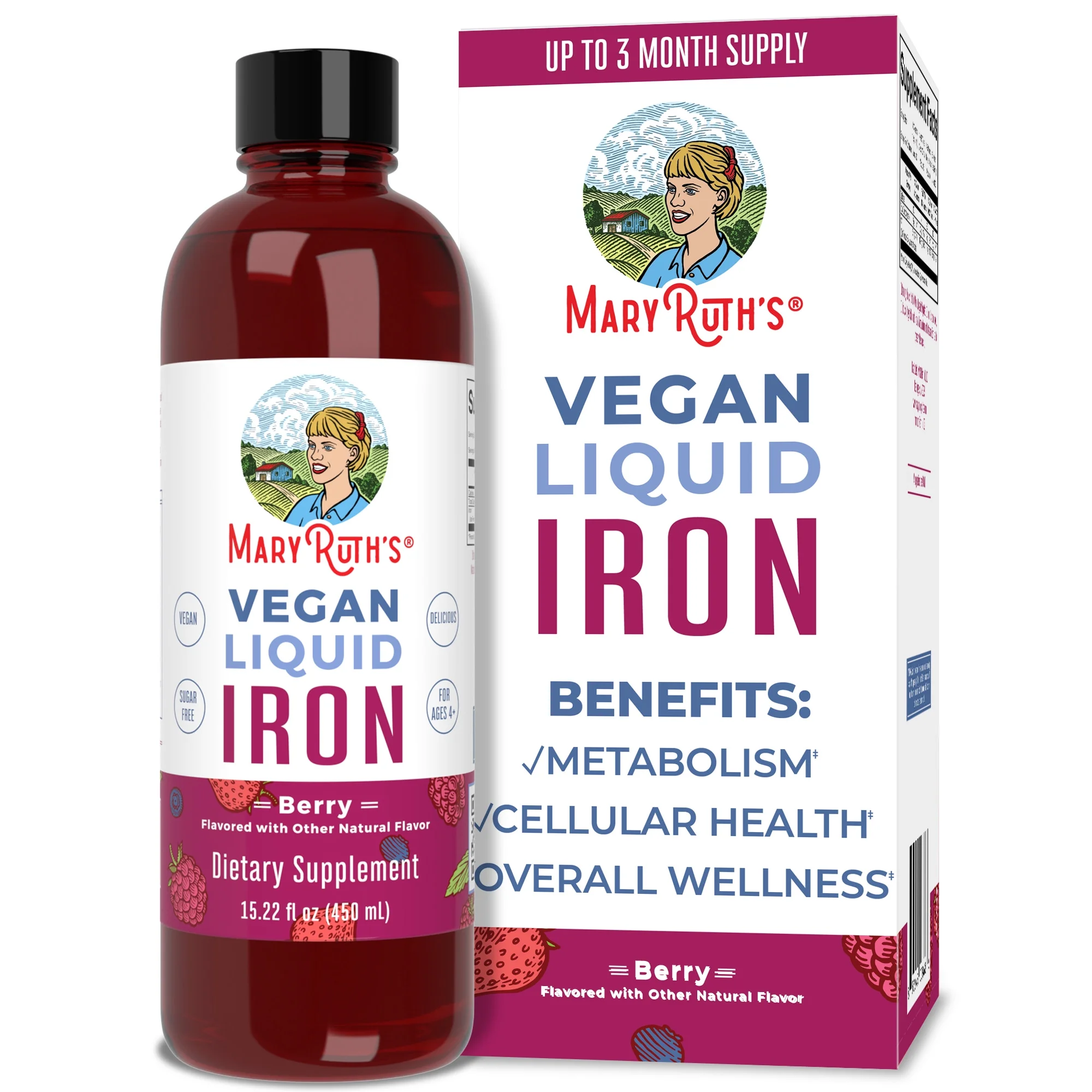 MaryRuth Organics | Liquid Iron Supplement for Women Men & Kids | Iron Deficiency, Immune Support | Sugar Free, Vegan, Non-GMO | 15.22 fl oz / 450ml