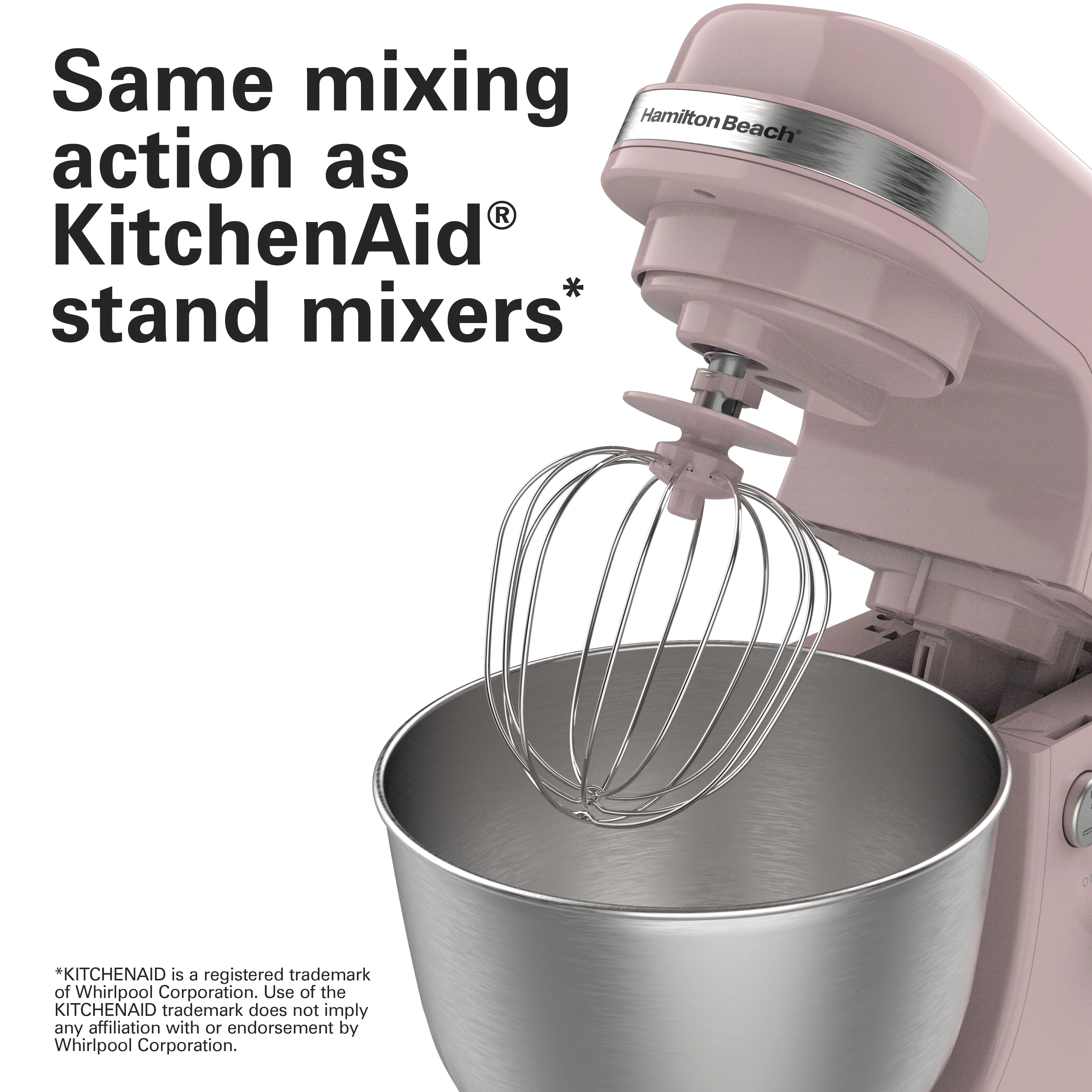 Hamilton Beach Electric Stand Mixer, 4 Quart Stainless Bowl, 7 Speeds, Tilt-Head, Dough Hook, Whisk and Flat Beater, Splash Guard, 300 Watts, Rose, 63386