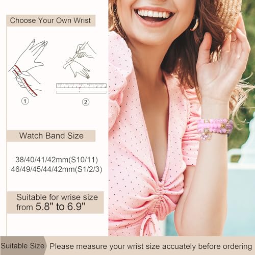 Bracelet Beaded Bands for Women Christmas Compatible with Apple Watch 38mm 40mm 41mm 42mm(S11/10) Fashion Handmade Elastic Stretch Crystal Strap for iWatch Series 11/10/9/8/7/6/5/4/3/2/1/SE