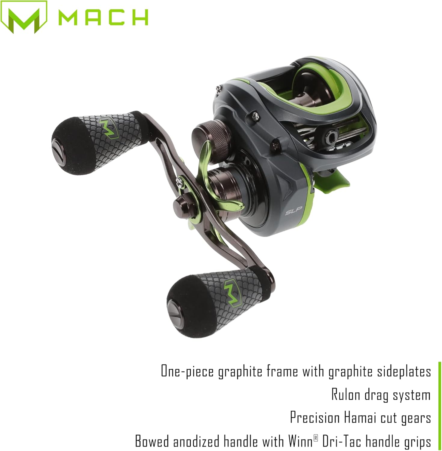 Mach Lew's 2 Casting Reel and Fishing Rod Combo, 7-Foot 3-Inch 1-Piece Premium IM8 Graphite Fishing Rod, Right-Hand Retrieve, Black/Green