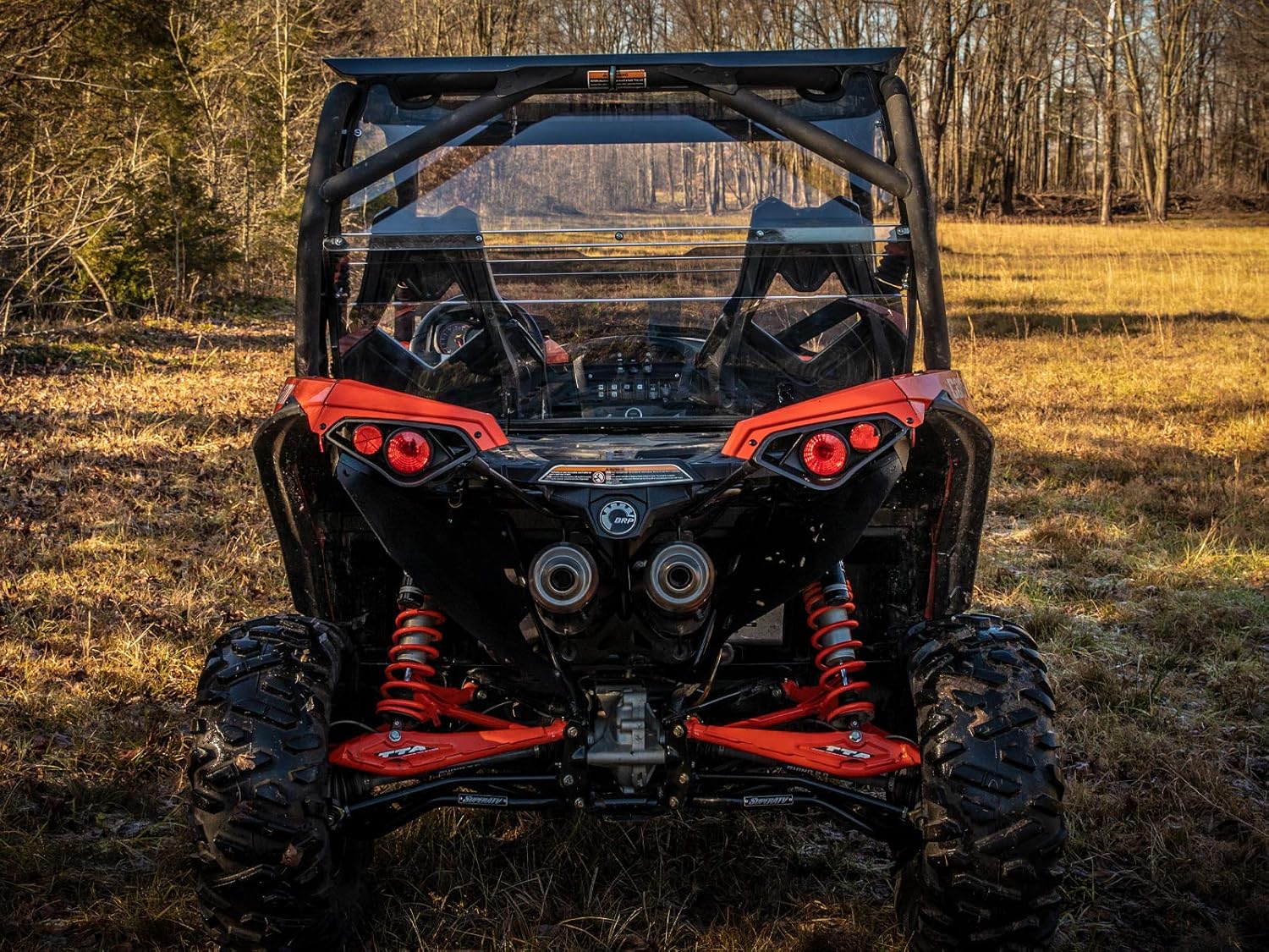 SuperATV Rear Windshield for 2013-2018 Can Am Maverick | Made of 1/4” Clear Standard Polycarbonate—250x Stronger Than Glass and 25x Stronger Than Acrylic | Made in the USA