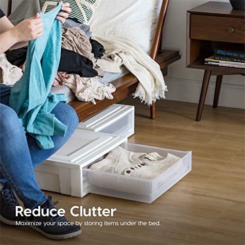 IRIS USA 17 Qt. Plastic Drawer Storage Organizer Stacking Drawers, 4-Pack, Stackable Unit with Sliding Drawer for Clothes Bedroom Kitchen Under Sink Pantry Craft Room Bathroom Dorm Office, White