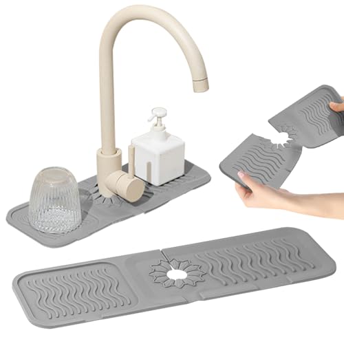 2024 New Faucet Mat for Kitchen Sink, Kitchen Sink Silicone Draining Mat Fast Drying Stone Sink Tray, Sink Protectors Sink Faucet Mat Guard for Kitchen Bathroom Sink (C, One Size)