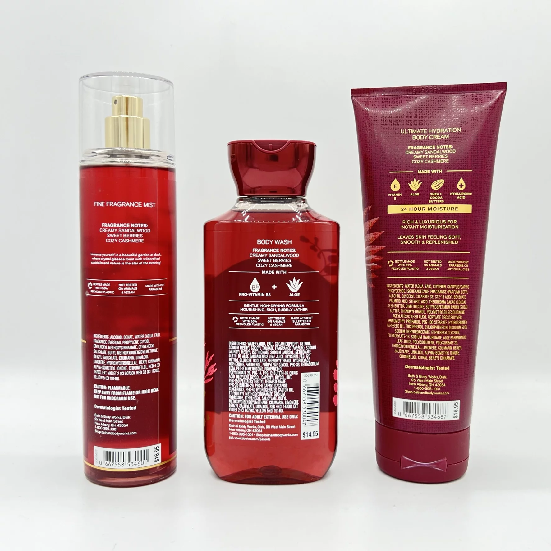 Bath & Body Works Sunrise Woods Fine Fragrance Mist, Body Wash and Body Cream 3-Piece Bundle