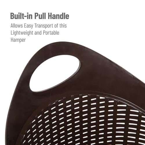 Mind Reader 60L Rolling Laundry Hamper, Clothes Basket, Wheels, Wicker Style, Plastic, 19.5