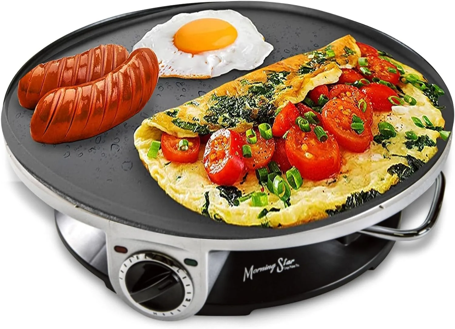 Electric Crepe Maker - Easy Usage With Temperature Knob, Portable, Non Stick - Perfect For Valentine's Day, Pancake, Quesadilla, Roti, Omelette With Batter Spreader