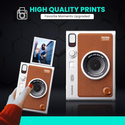 Fujifilm Instant Mini EVO Hybrid Camera (Black) Bundle with 60 Instant Film Sheets + 32GB Memory Card + Small Padded Case + SD Card Reader + Flex Tripod + BluebirdSales Microfiber Cleaning Cloth