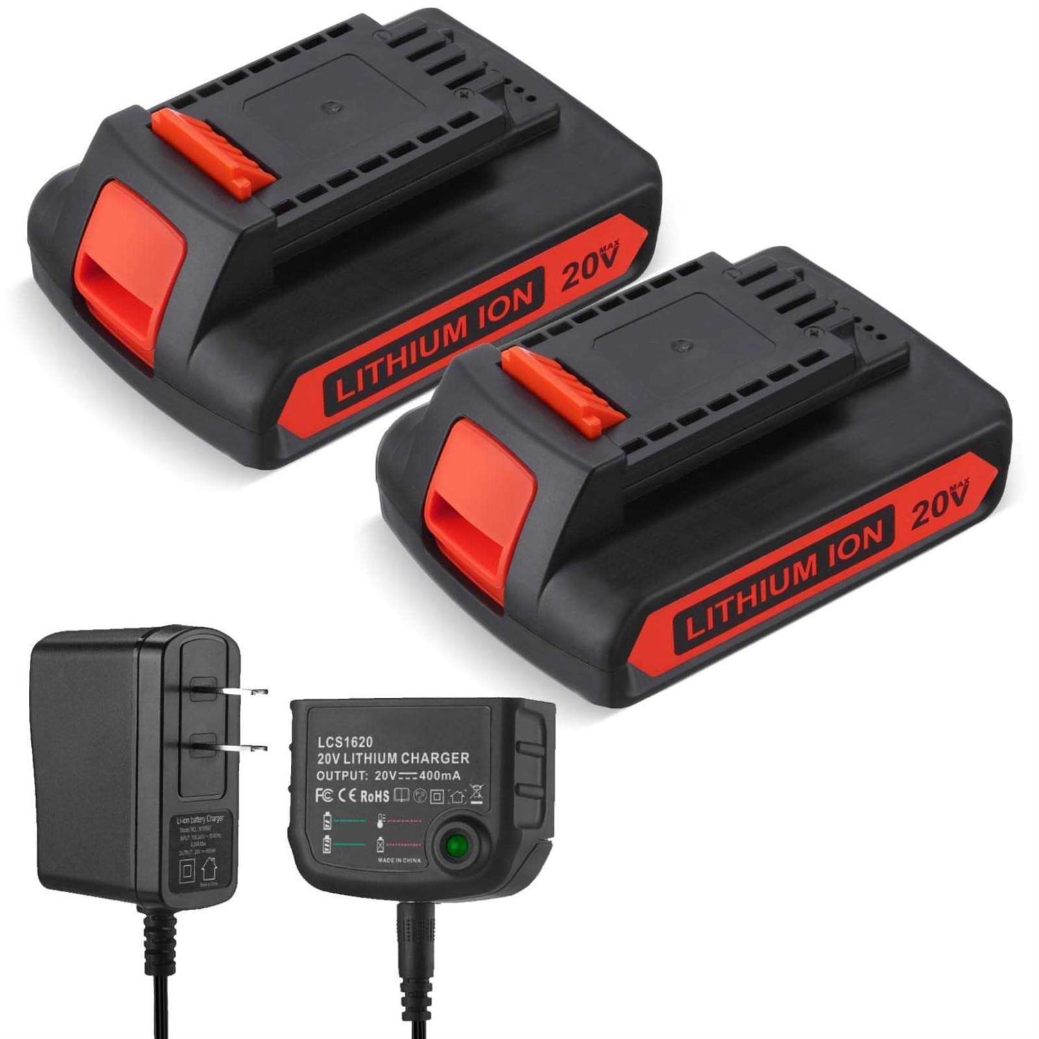 2 Packs 20V Replacement Battery and Charger for Black and Decker 20V Max 3.0Ah,LBXR20 LB20 Lbx20 LBX4020 Extended Run Time Cordless Power Tools - Shop Hardware Tools Online Store