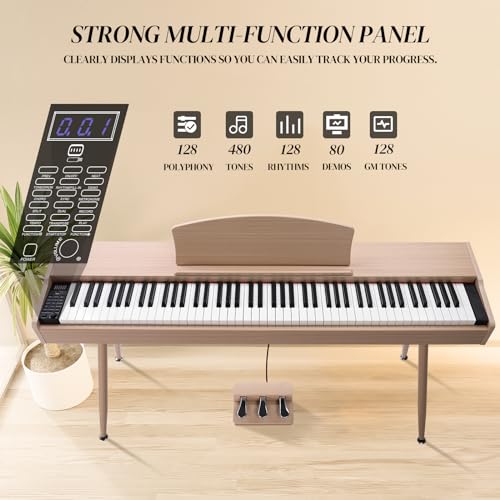 Ktaxon Digital Piano 88-Key Weighted Action Electric Piano with 3-Pedal Unit, Double Bluetooth, Split/Touch/Transpose Control Functions(Black)